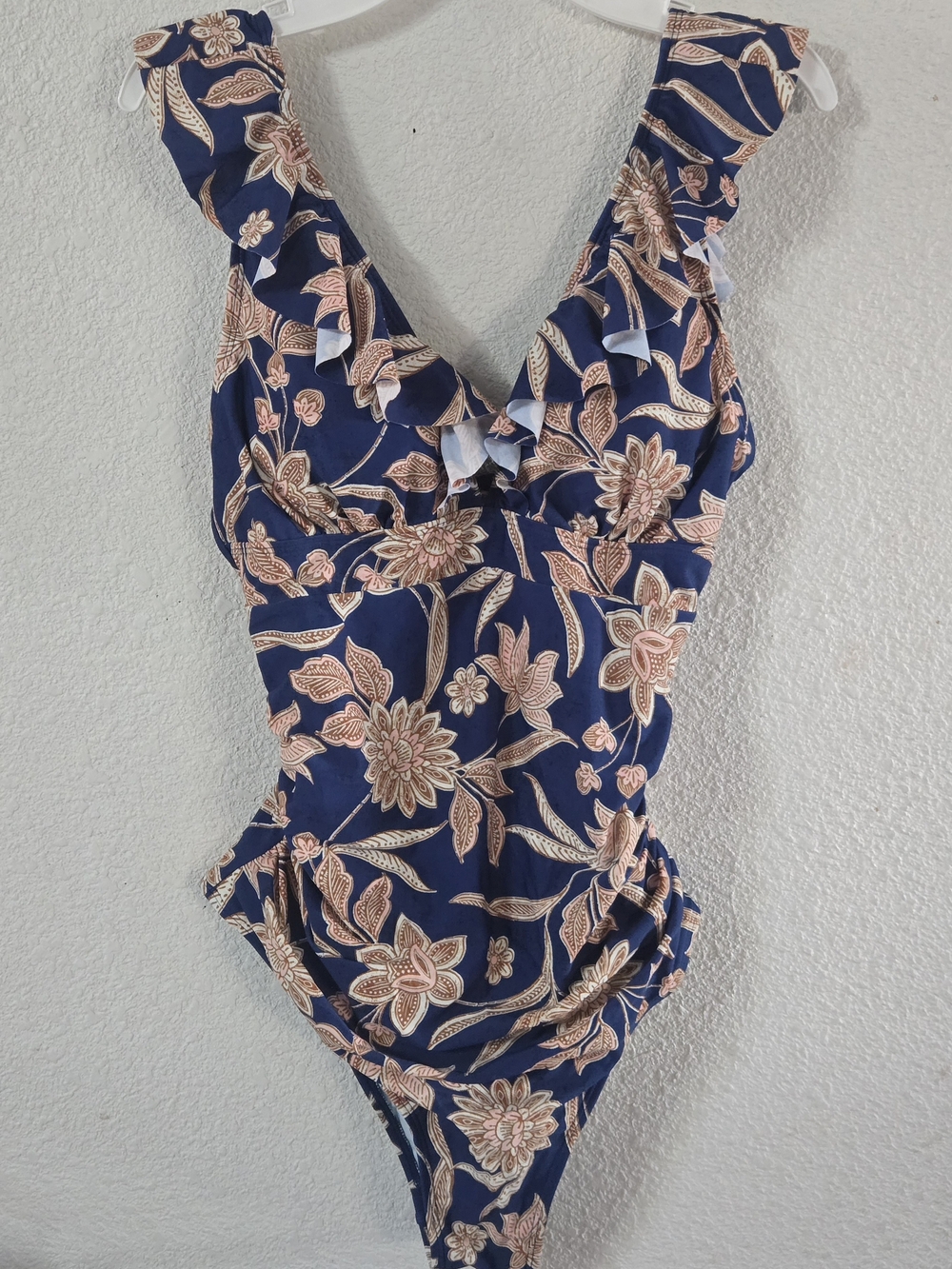 Cupshe Blue One-Piece Swimsuit with Peach Floral Print - Picture 4 of 9